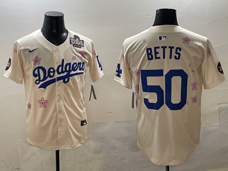 Men Los Angeles Dodgers #50 Betts Cream Sakura Edition 2025 Nike MLB Jersey style 7